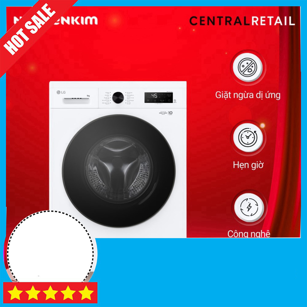 Nhắn shop Máy giặt LG Inverter cửa ngang 9kg FB1209S5W - Giặt sạch nhanh chóng Freeship.