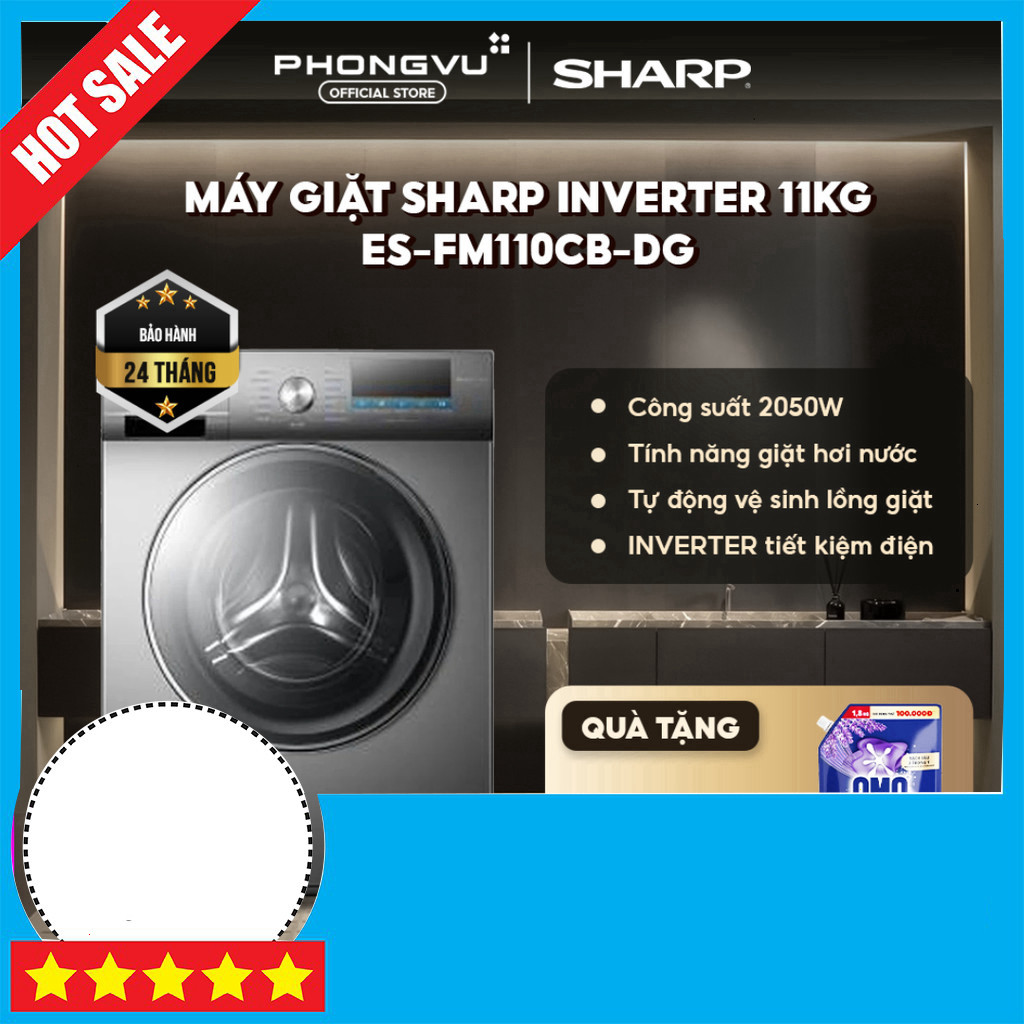 Nhắn shop Máy Giặt Sharp Inverter 11kg ES-FM110CB-DG - Giặt Mạnh Tối Ưu, Tiết Kiệm Điện
(Lưu ý: Có t