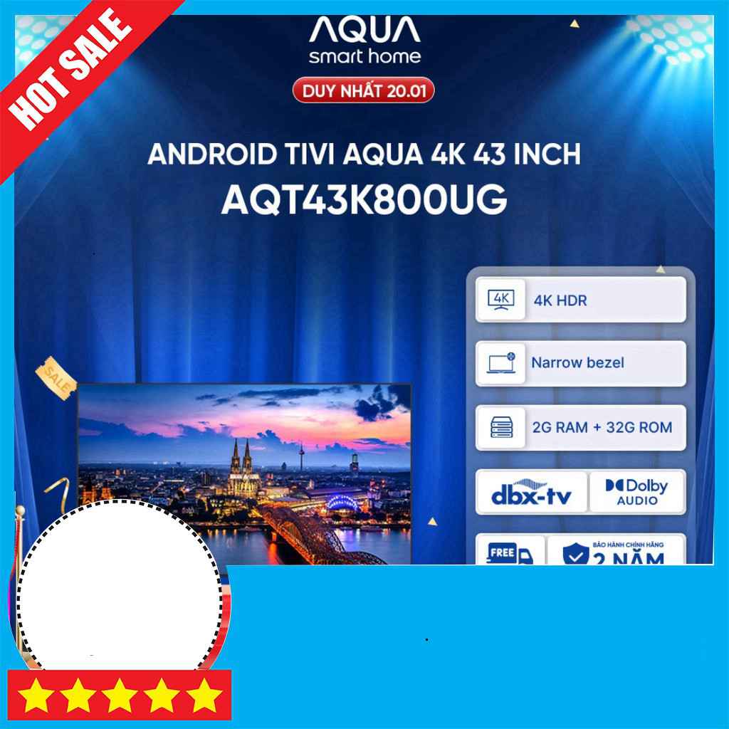 Nhắn shop Tivi Android Aqua 43inch AQT43K800UG - Bảo Hành 730 Ngày Màn Hình Freeship.
