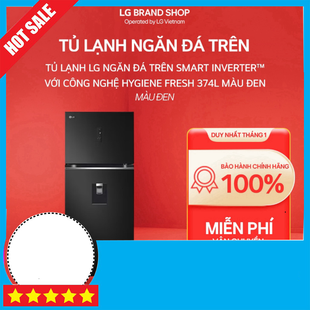 Nhắn shop LG Tủ Lạnh 374L Màu Đen Smart Inverter Hygiene Fresh GN-D372BLA Freeship.