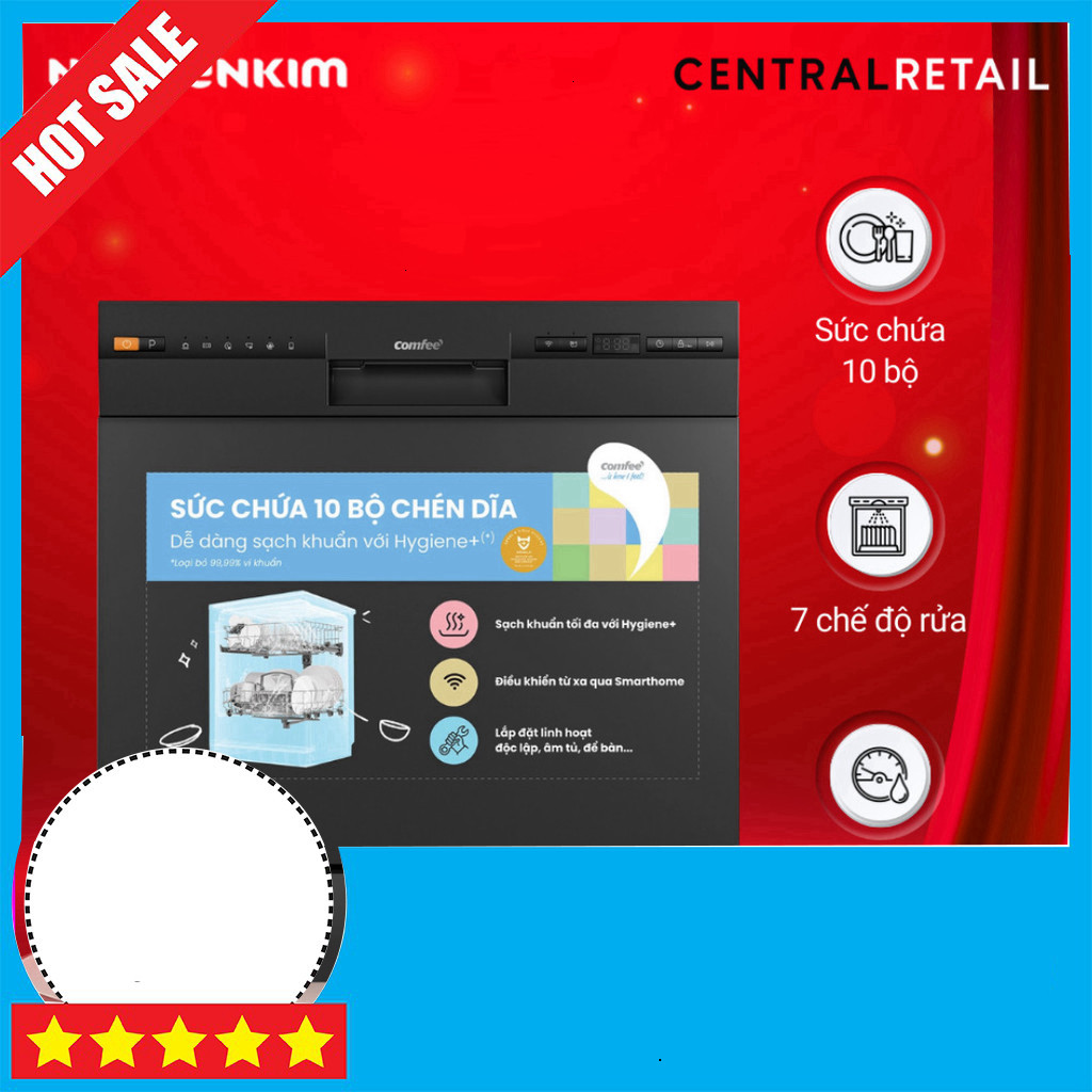 Nhắn shop Máy rửa chén độc lập Comfee CDW-8F60RB Rửa sạch mọi vết bẩn Freeship.