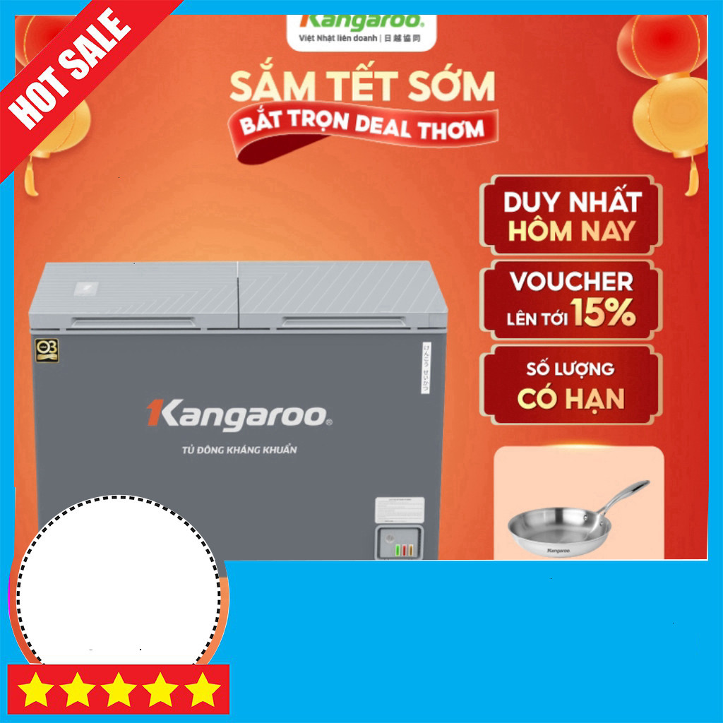 Nhắn shop Kháng khuẩn 2 Cánh Mặt Kính Tủ đông Kangaroo 252 lít KGFZ312NK2 Freeship.