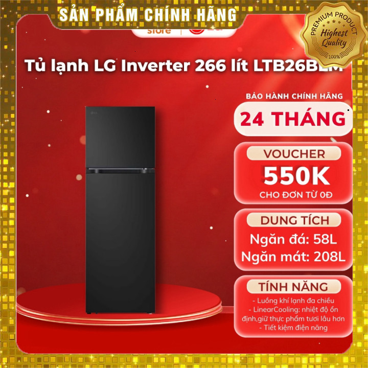 LG Tủ Lạnh Inverter 266 Lít LTB26BLM, Chất Lượng Cao Giao nhanh toàn quốc.
