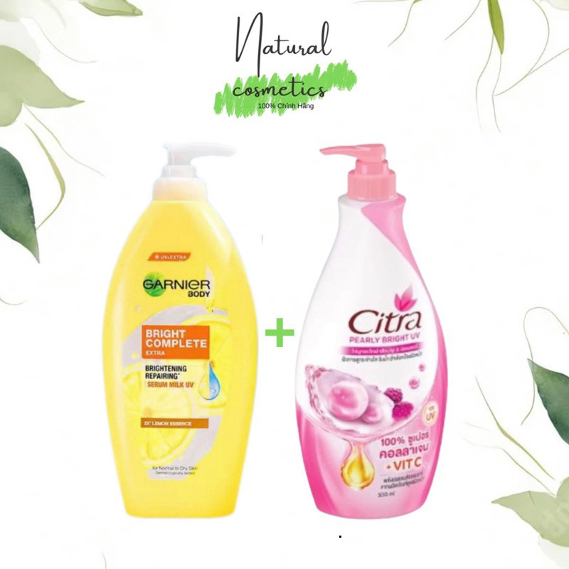 [Chính Hãng] Combo 2 chai dưỡng thể Garnier Bight Extra + Citra Ngoc Trai