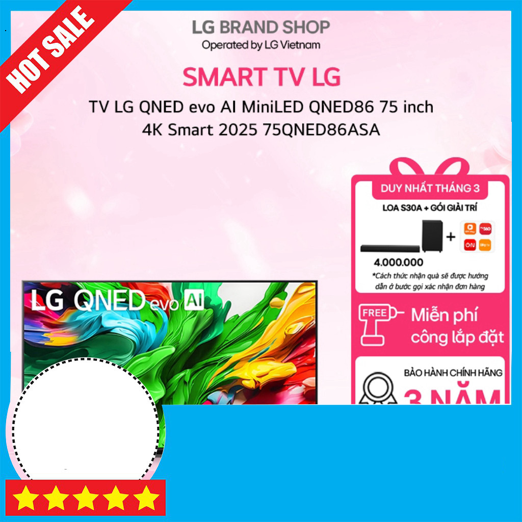 Nhắn shop TV QNED MiniLED LG 75 inch 4K Smart QNED86ASA ATV Freeship.