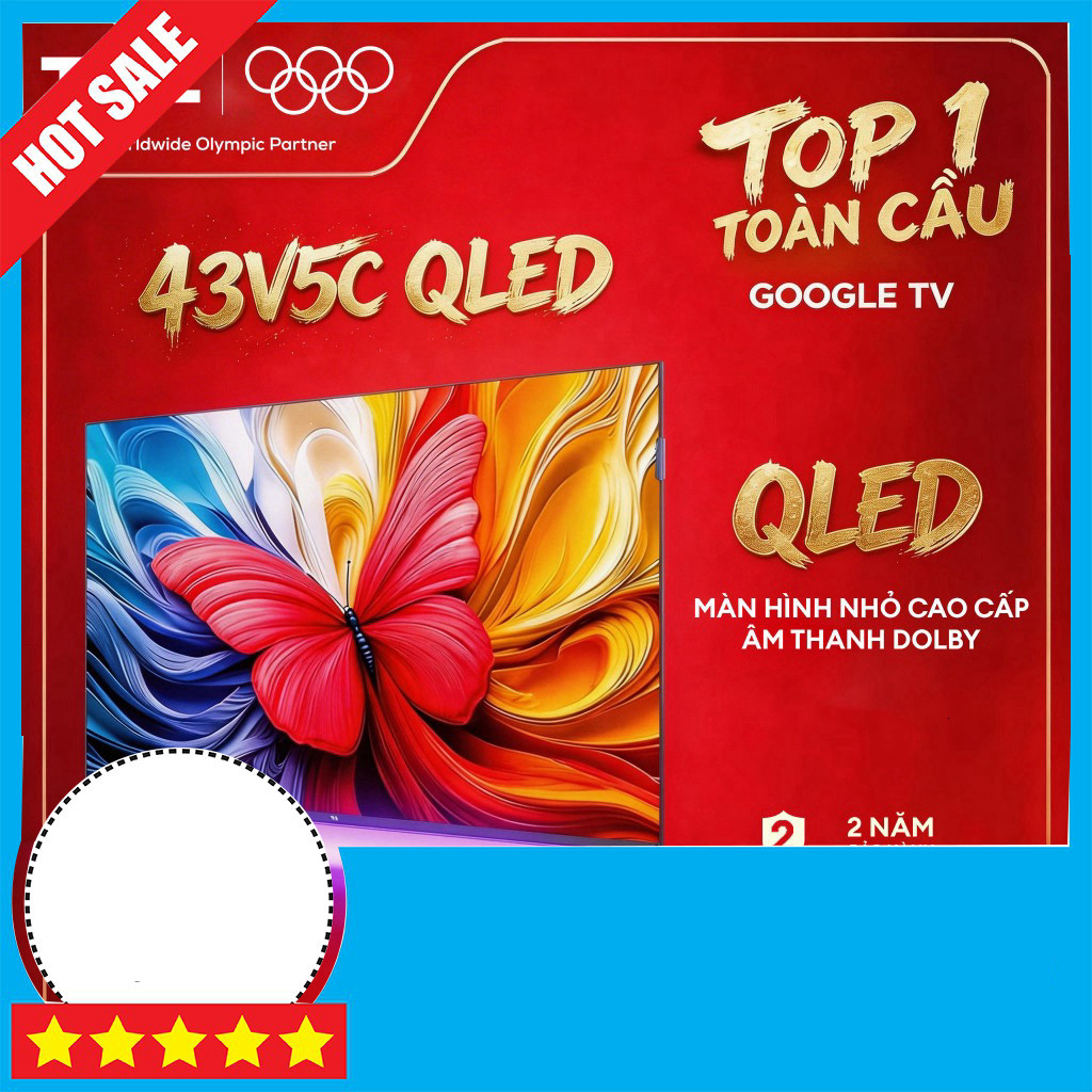 Nhắn shop TCL 43inch QLED Google TV 43V5C Tần số quét 60Hz Dolby Atmos Freeship.
