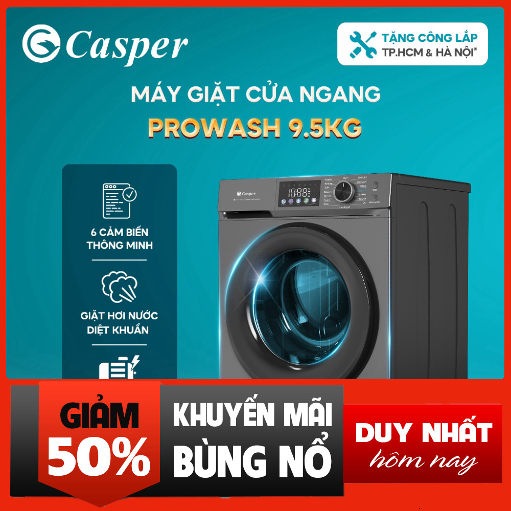 Khuyễn mãi  Máy giặt cửa ngang Casper Inverter 8-12KG WF-D95VGR1/WF-D105VGR1, 4 Kích thước Freeship.