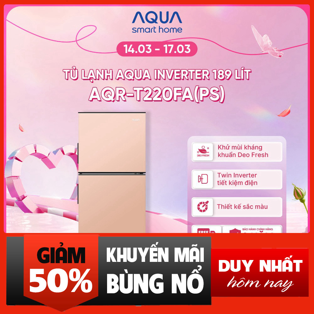 Khuyễn mãi  Tủ Lạnh Aqua 189 lít Inverter Màu Hồng Đa Năng
(Hoàn Thành) Freeship.