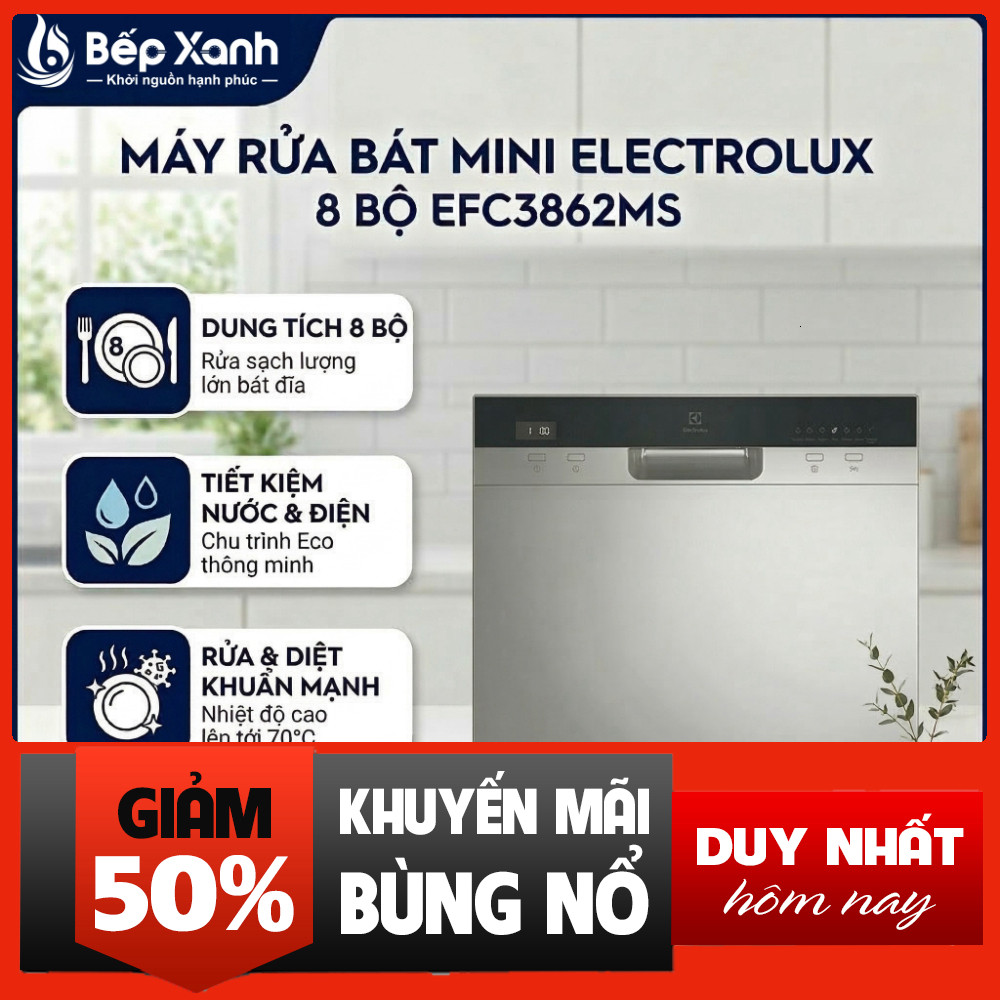 Khuyễn mãi  Máy rửa bát Electrolux Mini 8 bộ tự động mở cửa EFC3862MS Miễn phí giao hàng.