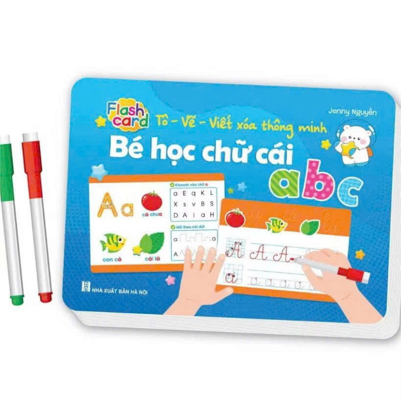 Thẻ học - Flash card Tô - Vẽ - Viết xóa thông minh: Bé học chữ cái abc (tặng kèm 2 bút)