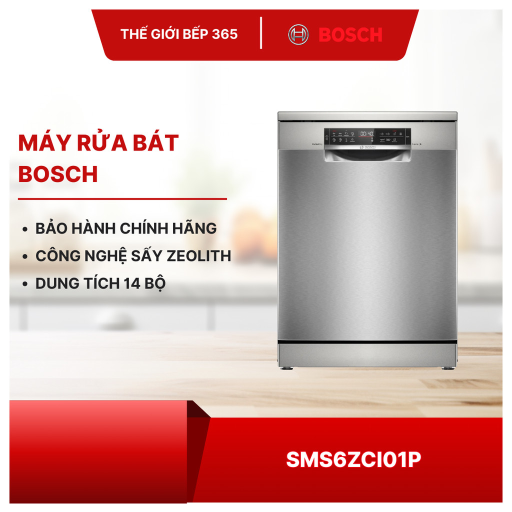 Bosch SMS6ZCI01P Series 6 – Máy Rửa Bát Độc Lập 14 Bộ, Sấy Zeolith, 8 Chương Trình Thông Minh