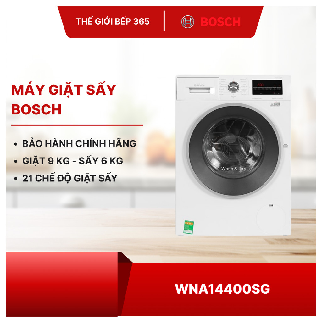 Máy giặt sấy Bosch giặt 9 kg - sấy 6 kg WNA14400SG - EcoSilence Drive Bền Bỉ, Tiết Kiệm Điện