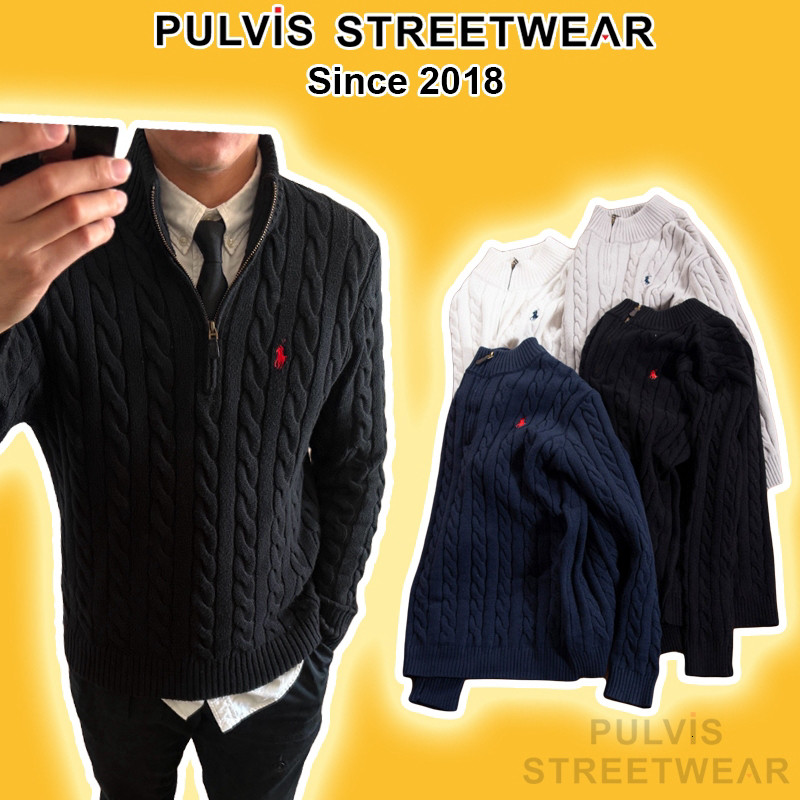 Áo Polo Ral.ph Lau.ren Wool-Cashmere Cable-Knit Sweater Quarter zip, Áo len nam, Áo len zip sweater 