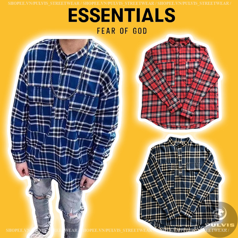 Áo Sơ Mi FOG Fear of God Plaid Pullover Henley Shirt, Áo sơ mi caro oversize FOG, sơ mi nam PLV