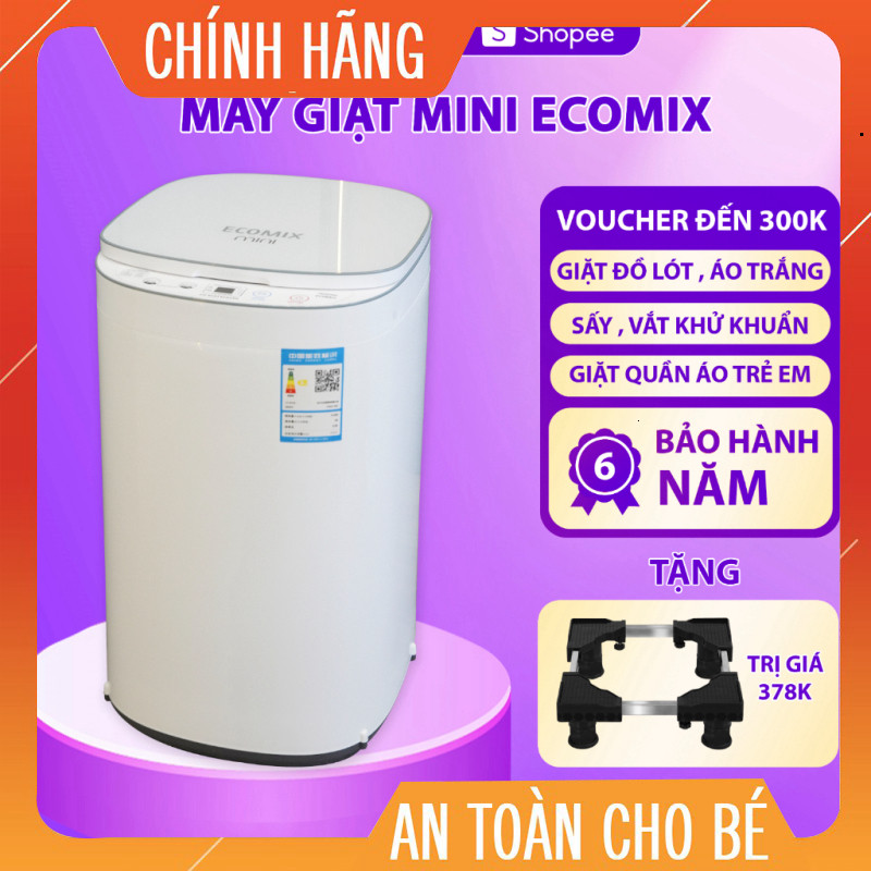 Máy giặt ECOMIX MINI tự động 8kg Hẹn Giờ - Sấy khô - Vắt - Khử khuẩn - Bảo hành 6 năm Giao nhanh toà