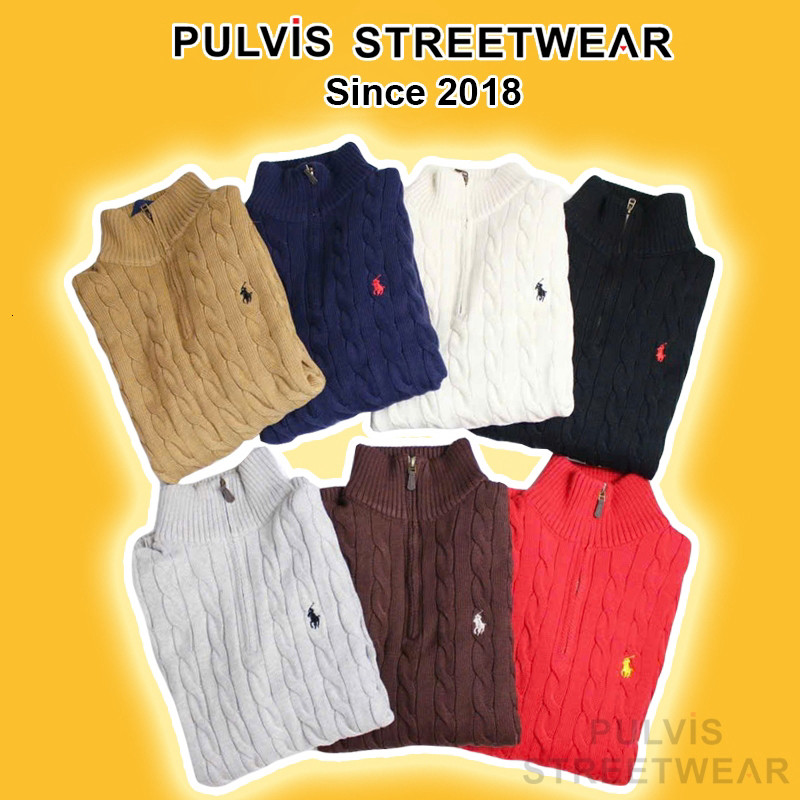 Áo Polo Wool-Cashmere Cable-Knit Sweater Quarter zip, Áo len nam, Áo len zip sweater PLV