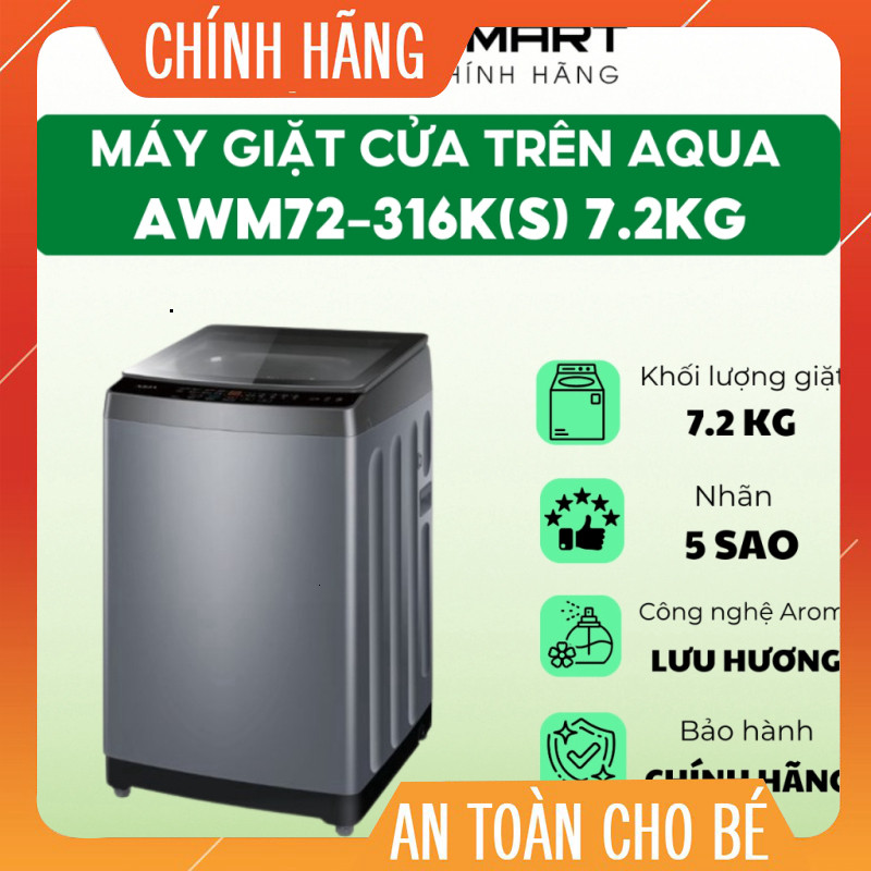 Máy giặt Công nghệ giặt lưu hương Mâm giặt kháng khuẩn 7.2kg AWM72-316K(S) Giao nhanh toàn quốc.