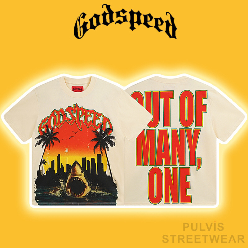 Áo Tee GODSPEED Miami Shark Cream T-shirt Print, Áo phông nam, Áo thun nam oversize PLV