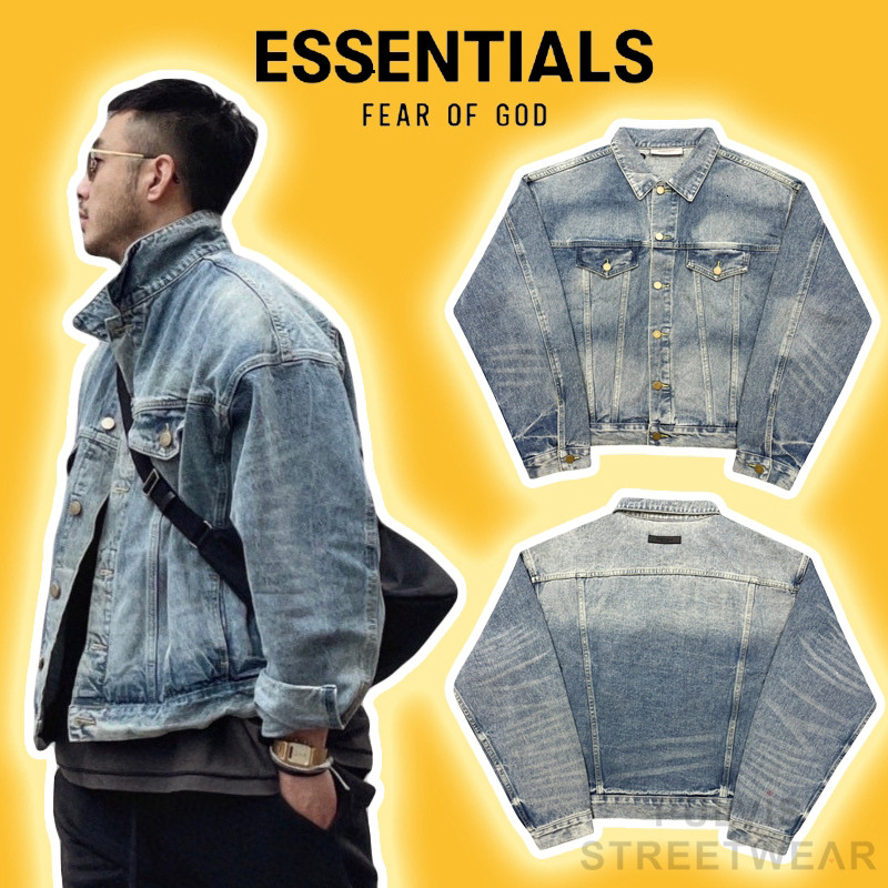 Áo Khoác Fear Of God FOG ESSENTIALS Blue Denim Jeans Jacket, Áo bò FOG, áo denim jeans nam PLV
