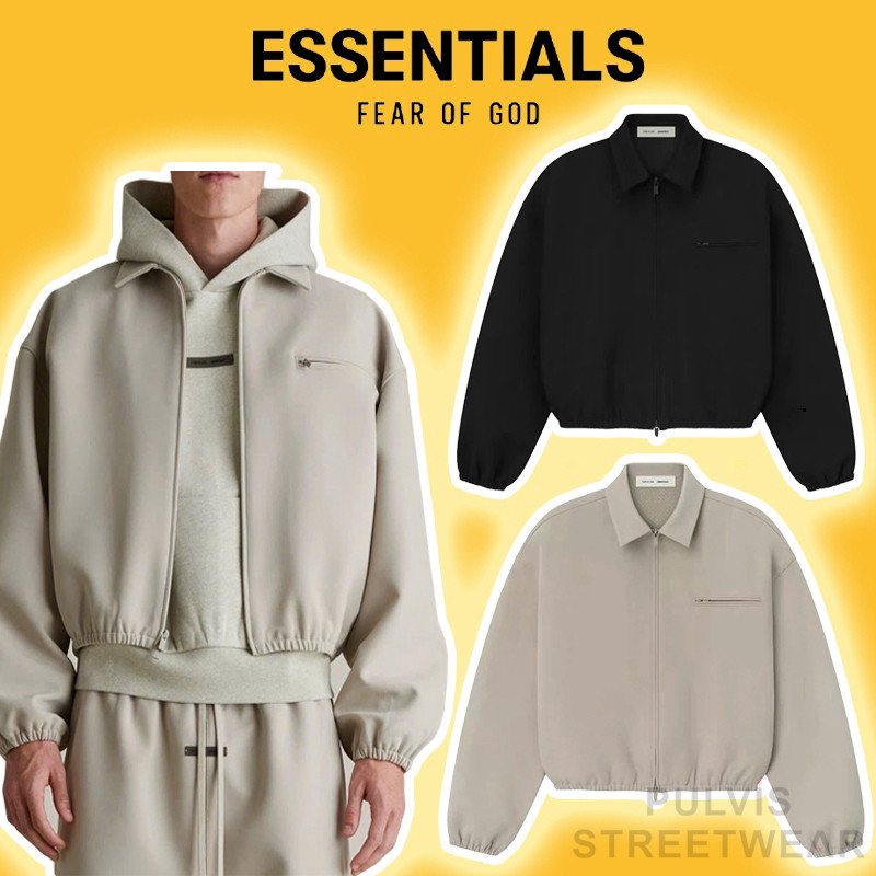 Áo Khoác Fear Of God FOG ESSENTIALS Zip-Up Canvas Jacket, Áo khoác zip FOG ESSENTIALS lót da lộn PLV