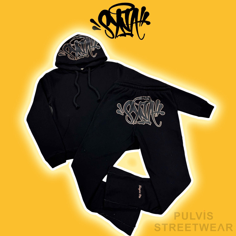 Bộ Quần Áo Syna World Logo Tracksuit Black/Rose Gold, Set Quần áo Syna nỉ bông drip, Set bộ nam PLV