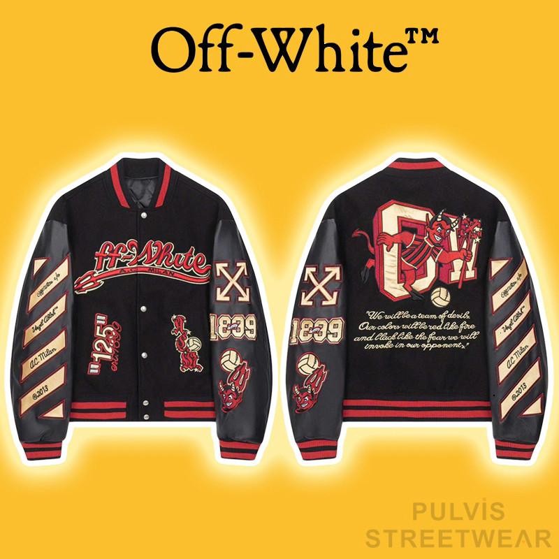 Áo Khoác Off-White™ C/O Ac Milan Black Varsity Jacket SS24, Áo bomber jacket OW x AC Milan SS23 PLV