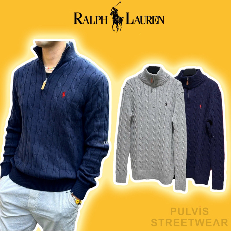 Áo Polo Ralph Lr Wool-Cashmere Cable-Knit Sweater Quarter zip, Áo len nam, Áo len zip sweater RL PLV