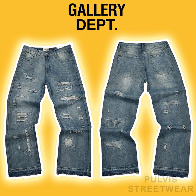 Quần Jeans Gallery Dept Was Distressed Jeans Blue, Quần bò jeans ống suông GD LV, quần ống suông PLV