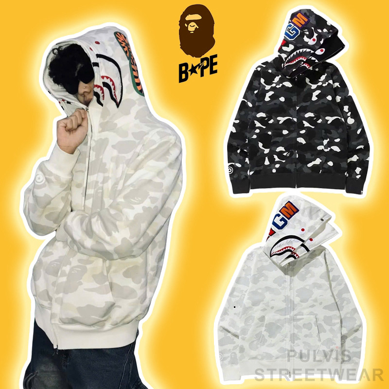 Áo Dạ Quang Jacket Zip Bape City Camo Shark Wide Full Zip Double Hoodie, Áo khoác hoodie khóa kéo PL