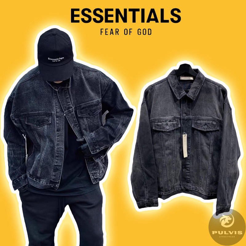 Áo Khoác Fear Of God FOG ESSENTIALS Black Faded Denim Jeans Jacket, Áo khoác bò FOG PLV