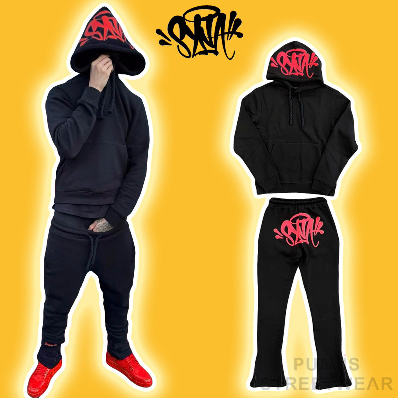 Bộ Quần Áo Syna World Logo Tracksuit Black/Red, Set Quần áo Syna nỉ bông drip, Set bộ nam PLV