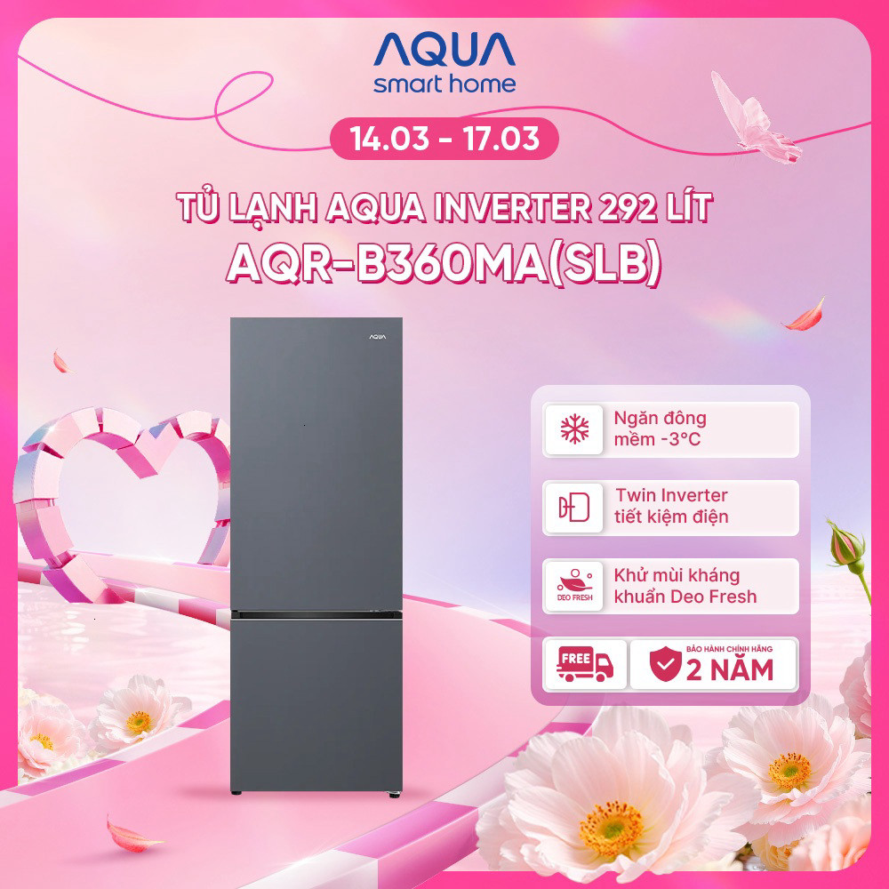 Freeship toàn quốc - Tủ lạnh ngăn đông dưới Aqua 292L AQR-B360MA(SLB) - Bảo hành chính hãng trong 2 