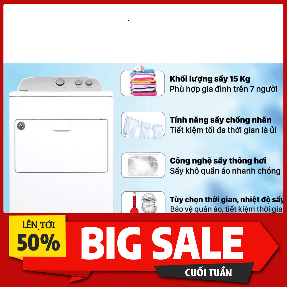IB shop  Máy Sấy Whirlpool Mỹ 15 Kg 3LWED4815FW - Thông Hơi Cao Cấp 3L Freeship toàn quốc.