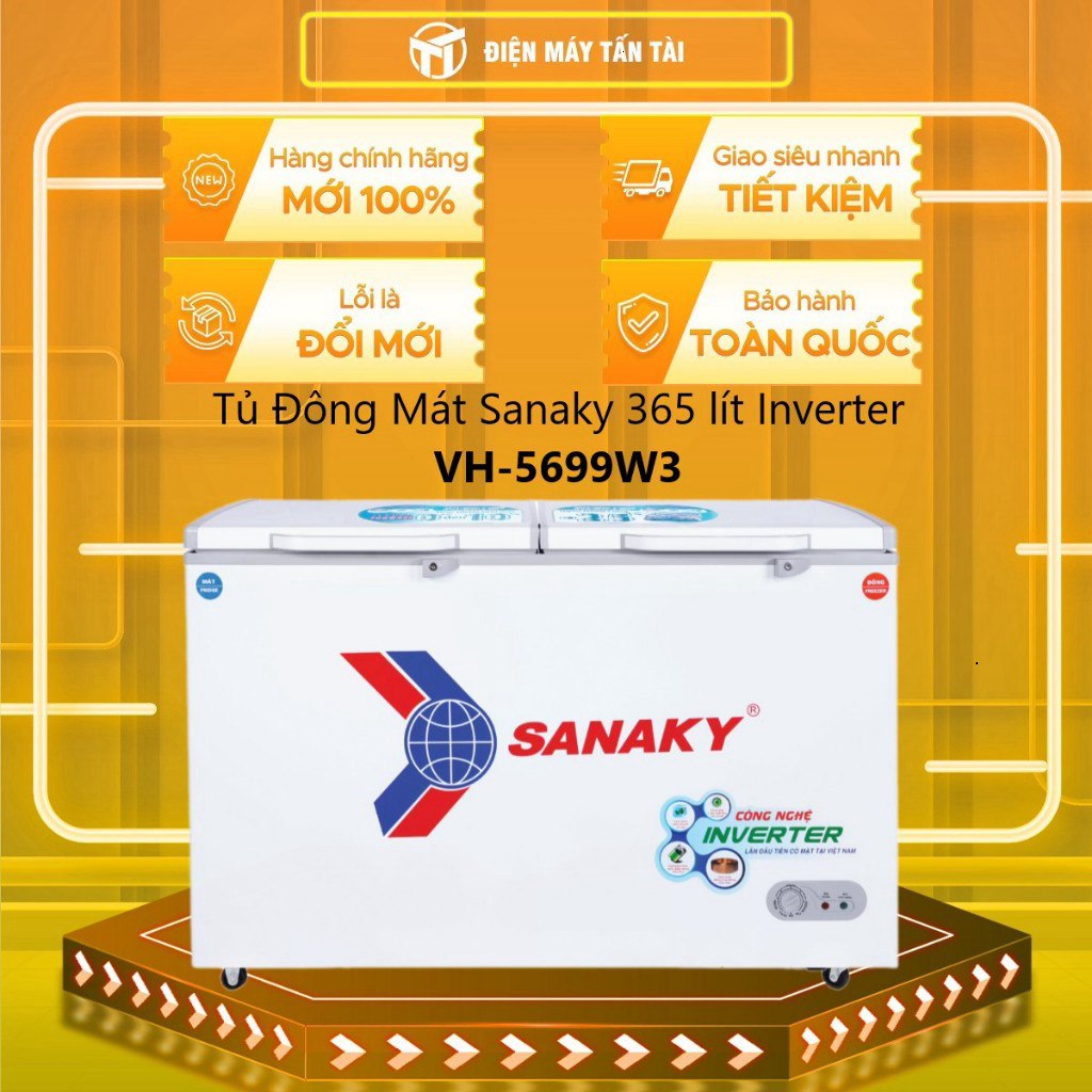 [TẤN TÀI LĐ 0Đ] VH-5699W3 - Tủ Đông Mát Sanaky 365 lít Inverter VH-5699W3 - 1 đông 1 mát -CHÍNH HÃNG