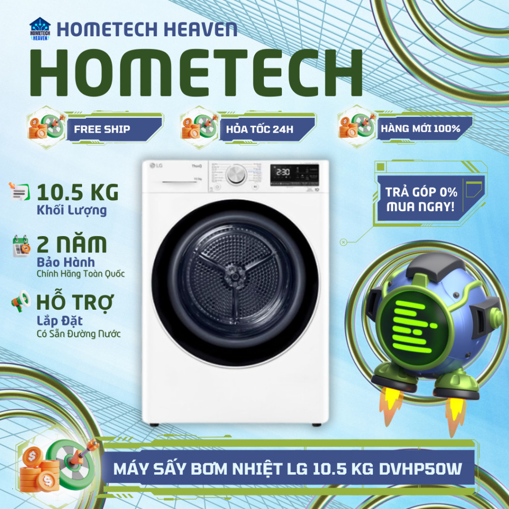 [GIAO LẮP MIỄN PHÍ] DVHP50W - Máy sấy bơm nhiệt LG Inverter 10.5 kg DVHP50W - Hàng Chính Hãng, Mới 1