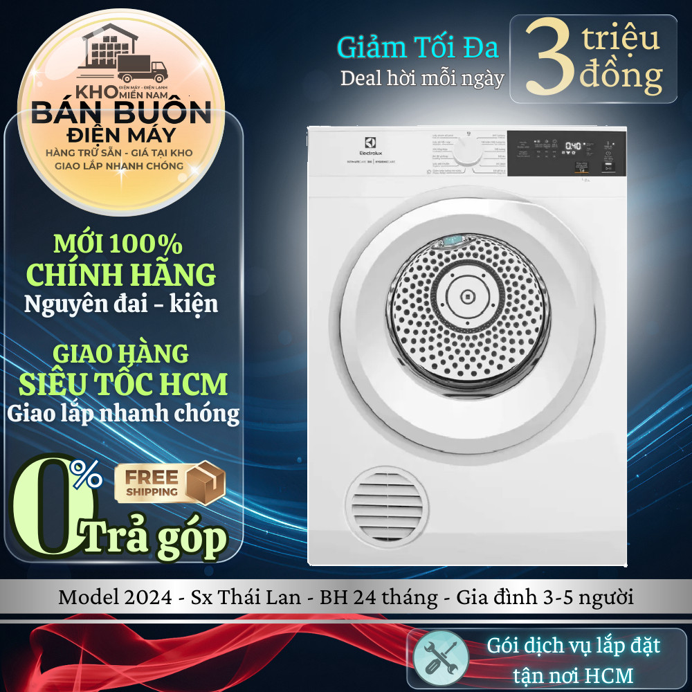 EDS904H3WC Máy sấy thông hơi Electrolux 9kg Hygienic Care, model 2024, sx Thái Lan EDS904H3WC