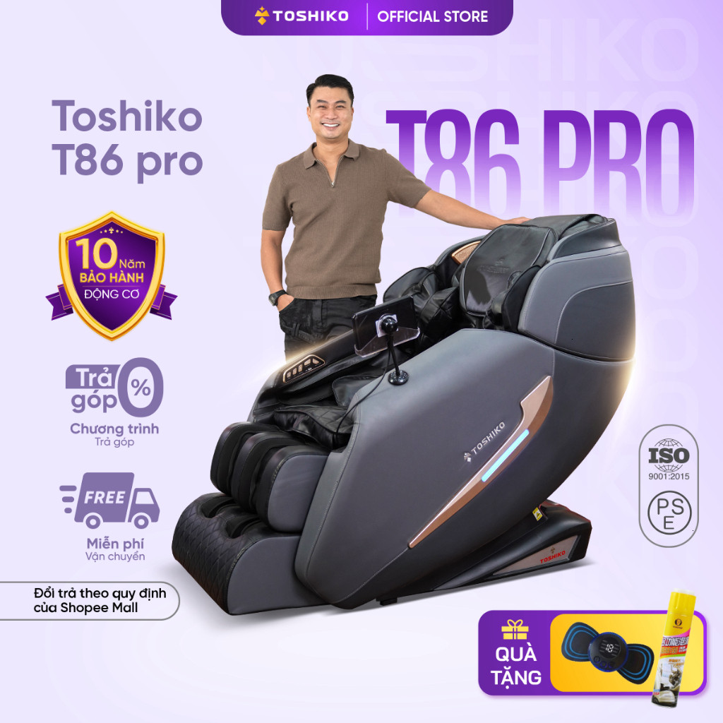 (CHỈ GIAO MIỀN NAM) Ghế massage trị liệu toàn thân TOSHIKO T86 Pro công nghệ con lăn 4D giúp thư dãn