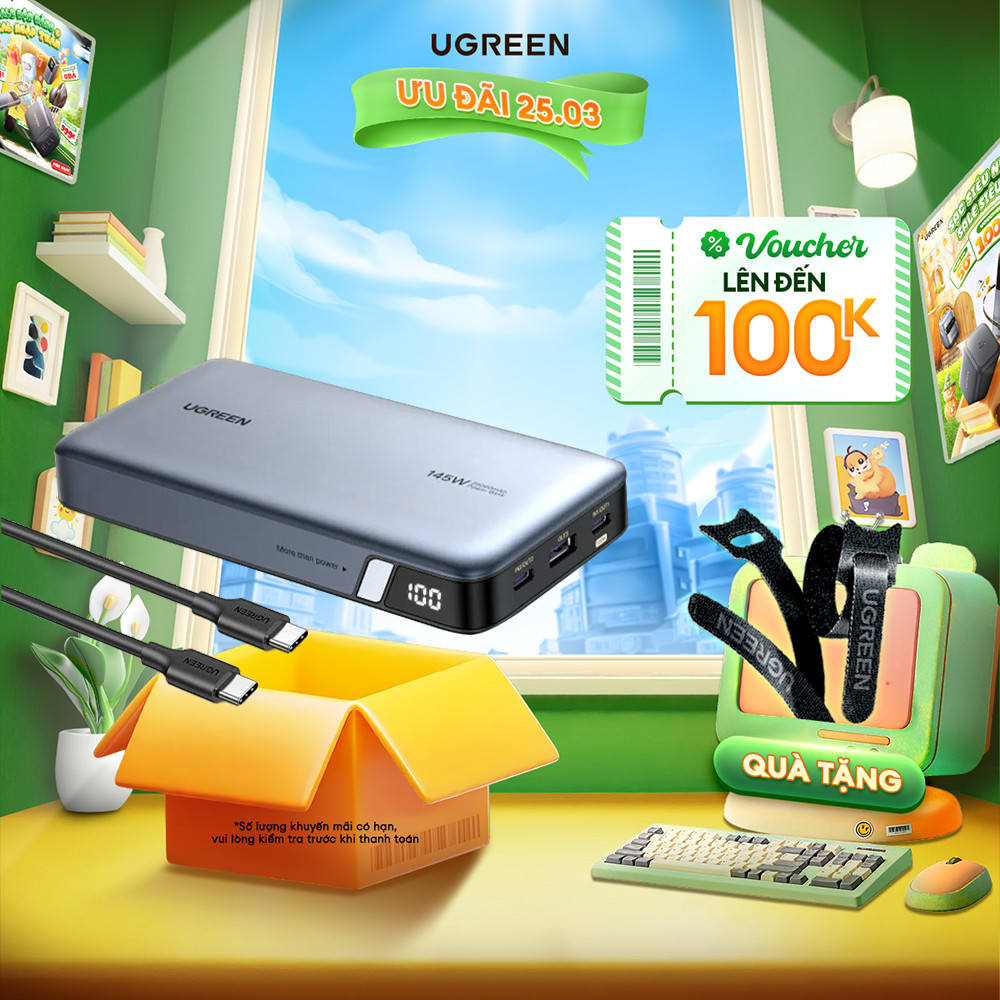 Pin Ugreen 20000mAh/25000mAh 100W/140W | 3 cổng sạc nhanh | Màn hình LED hiển thị | Bảo hành 18 thán