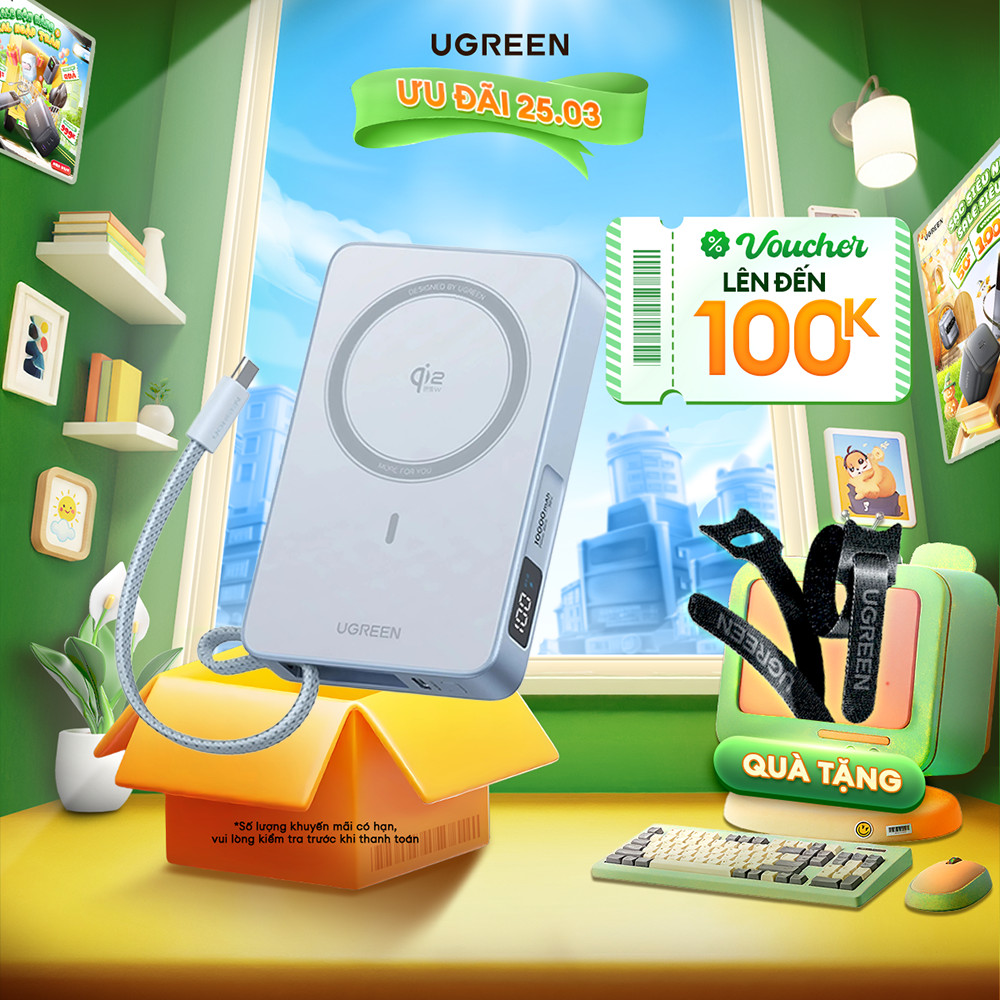 Sạc di động Qi2.2 Ugreen PB773 | Sạc không dây 25W/ Có dây 30W | 10000mAh | BH 18 tháng 1 đổi 1 | 65