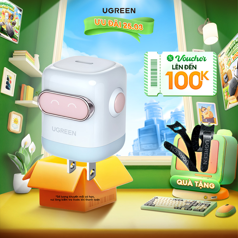 Củ sạc nhanh Robot 30W/65W UGREEN CD319 | Công nghệ GaN | Bảo hành 18 tháng 1 đổi 1