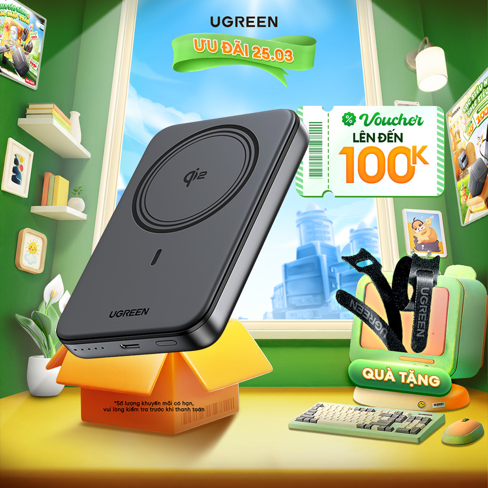 Pin sạc dự phòng 10000mAh Ugreen Qi2 | Sạc nhanh lên đến 20W/30W | Bảo hành 18 tháng 1 đổi 1 | 45763 55135B