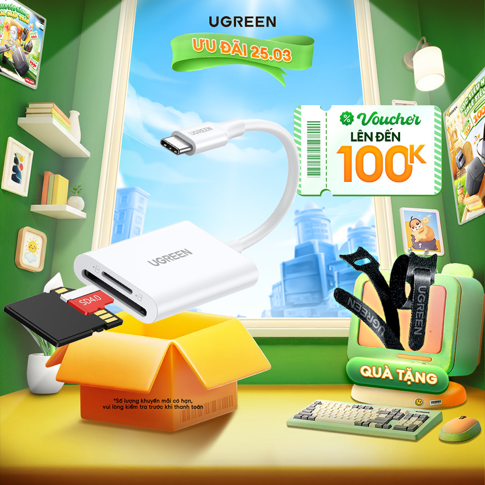 Đầu đọc thẻ SD/TF USB 3.0 chuẩn Type-C Ugreen | Tốc độ truyền tải 170MB | Bảo hành 18 tháng 1 đổi 1 35506 35622