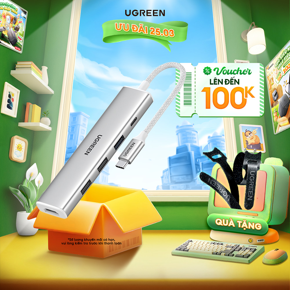 Hub chuyển đổi Type C Ugreen 5 in 1 | Vỏ nhôm cao cấp | Truyền tải nhanh chóng | BH 18 tháng 1 đổi 1 | 15596 15597 15495