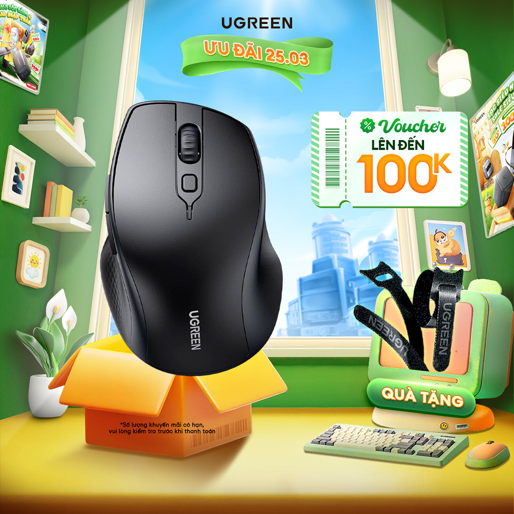 Chuột không dây UGREEN MU101 | Bluetooth 5.0 + 2.4G | 4 mức DPI 1000/1600/2000/4000 | Bảo Hành 18 Th
