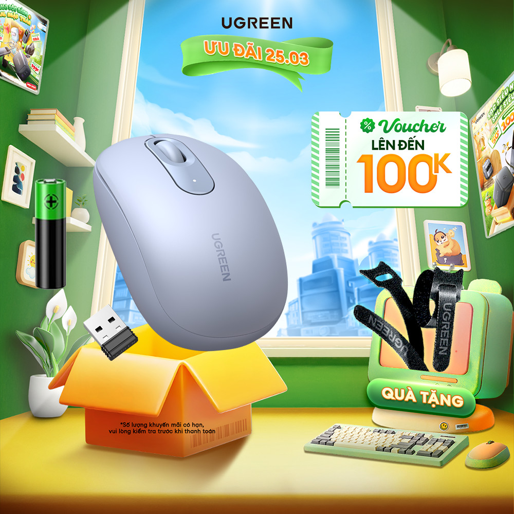 Chuột không dây 2.4G UGREEN MU105 | 4 mức điều chỉnh DPI | Độ yên tĩnh cao | Bảo Hành 18 Tháng 1 Đổi