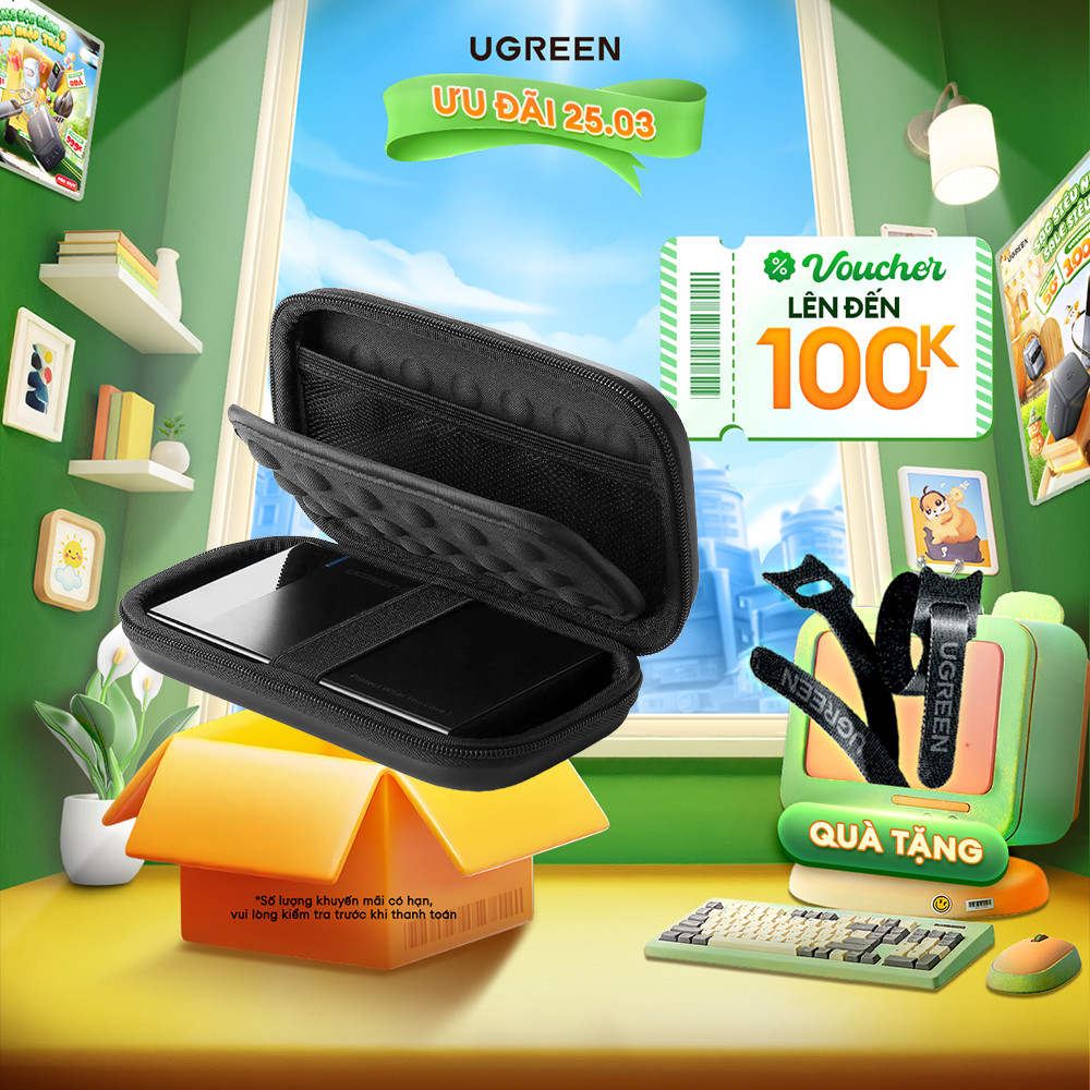 Hôp phụ kiện chống sốc đa năng UGREEN 40707 đựng ổ cứng 2.5", ổ Flash 16.5x10.3x4.5cm