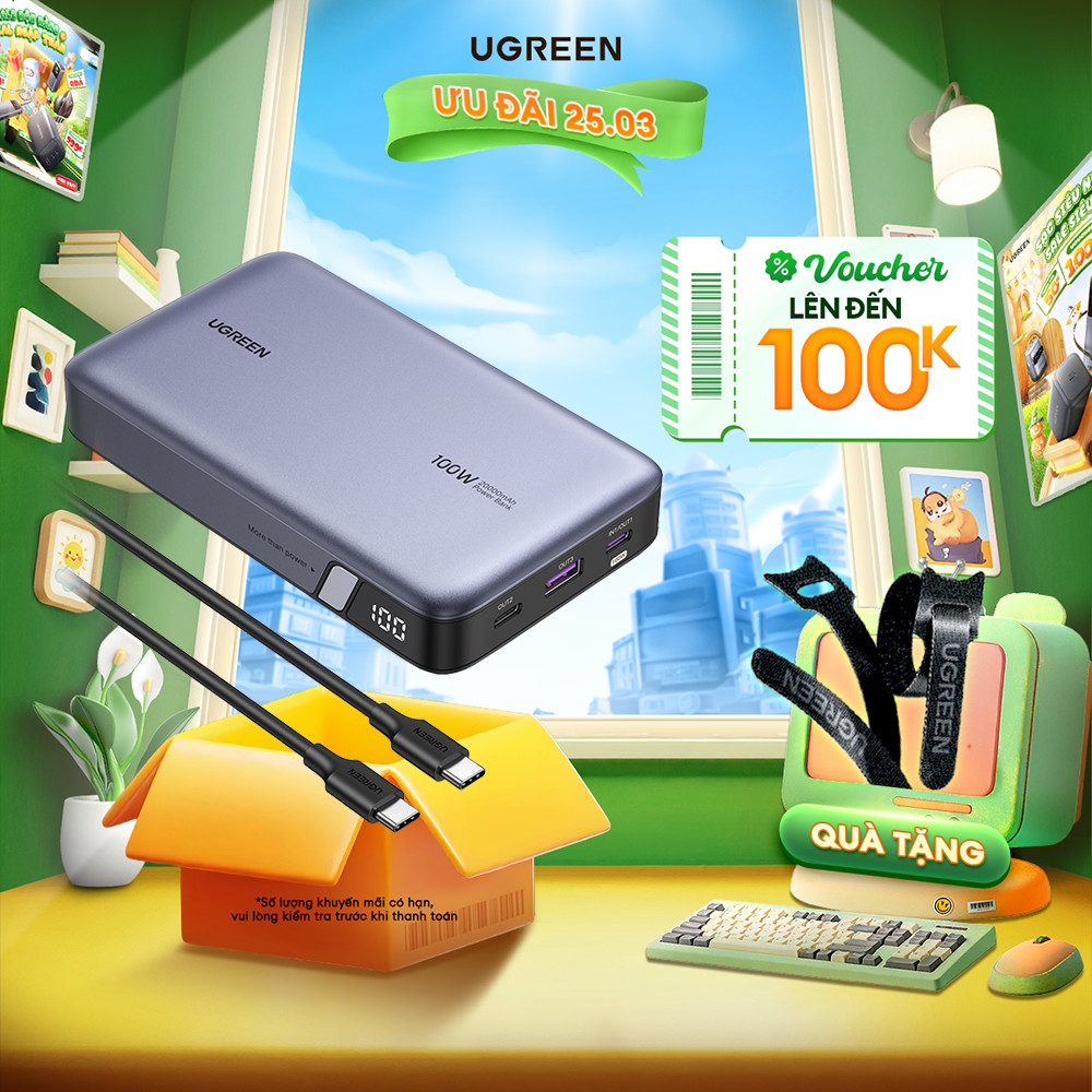 Pin Ugreen PB205 20000mAh-100W/ 25000mAh-145W | Sử Dụng Lõi Pin Li-on | Màn Hình LED | Bảo Hành 18 T