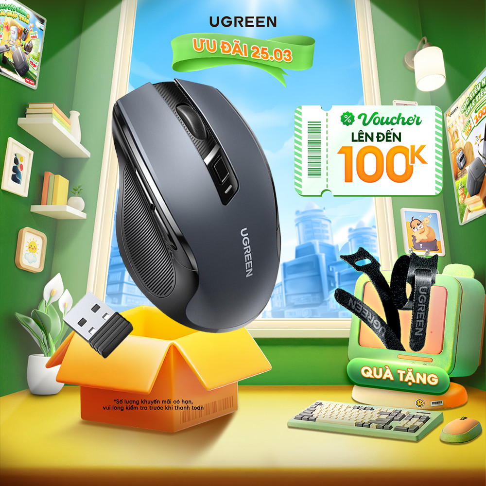 Chuột không dây 2.4G Ugreen MU006 Chuột Ergonomic 4000 DPI | 6 Nút Tắt Tiếng | Bảo Hành 18 tháng 1 đổi 1 | 90545 90855