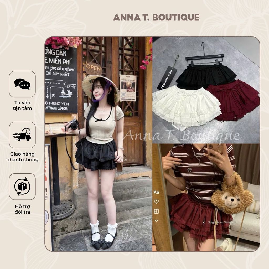 ANNA T. BOUTIQUE - Chân váy thô xoè phối ren 3 màu