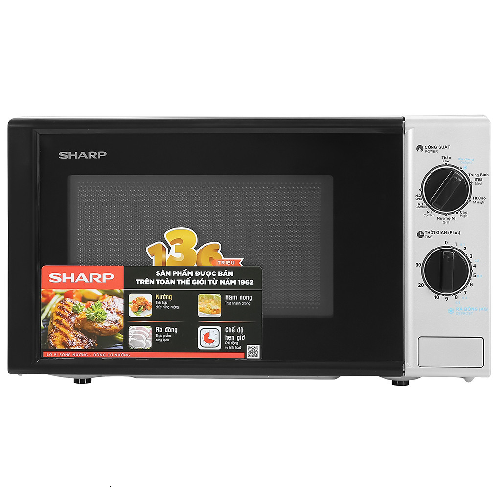 Lò Vi Sóng Cơ Nướng 1200W 20L Sharp R-G225VN-BK - 5 mức công suất
